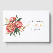 Elegant Orange Peony Bouquet Wedding Gästebuch (Vorderseite)