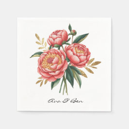 Elegant Orange Peony Bouquet Wedding Serviette