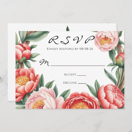 Elegant Orange Peony Paint Wedding RSVP Einladung (Vorne/Hinten)