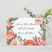 Elegant Orange Peony Paint Wedding Save the Date Einladung (Stehend Vorderseite)