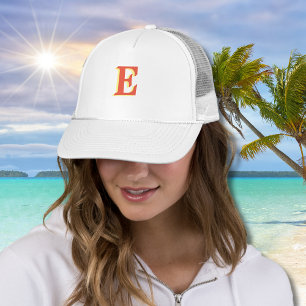 Elegant Orange Red 3D Initial Letter Korallen Truckerkappe