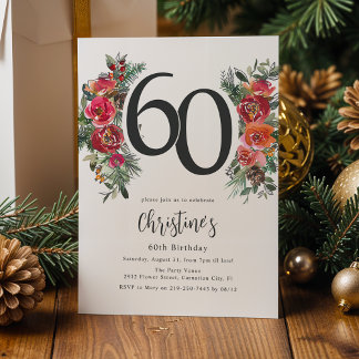 Elegant Orange & Red Floral 60. Geburtstag Einladung