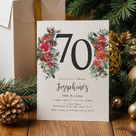 Elegant Orange & Red Floral 70. Geburtstag Einladung