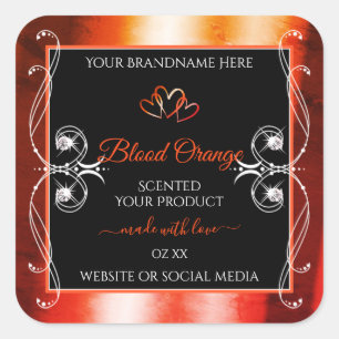 Elegant Orange Red Product Labels Jewels Black Quadratischer Aufkleber