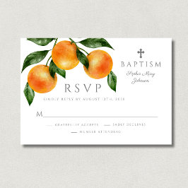 Elegant Orange Religious Girl Baptisse RSVP Karte