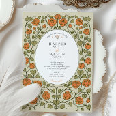 Elegant Orange Rose and Green Heart Wedding Einladung