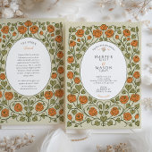 Elegant Orange Rose and Green Heart Wedding Einladung