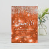 Elegant Orange String Lights Bokeh Sweet 16 Einladung (Stehend Vorderseite)