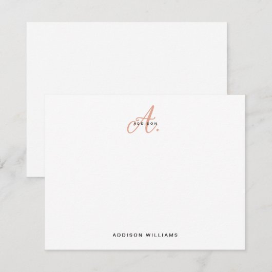 Elegant Orange Terracotta Script Monogram Mitteilungskarte (Vorne/Hinten)