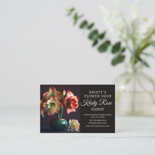 Elegant Orange White Amaryllis Blume Florist Visitenkarte (Stehend Vorderseite)