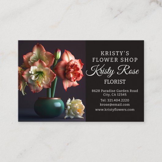 Elegant Orange White Amaryllis Blume Florist Visitenkarte (Vorderseite)