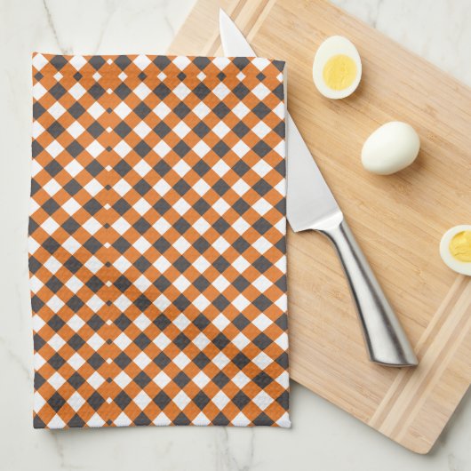 Elegant Orange White Gingham Kariert Geschirrtuch (Viertel Falte)