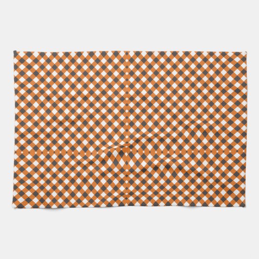 Elegant Orange White Gingham Kariert Geschirrtuch (Horizontal)