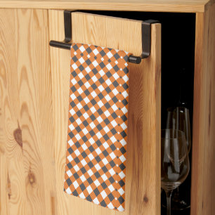 Elegant Orange White Gingham Kariert Geschirrtuch