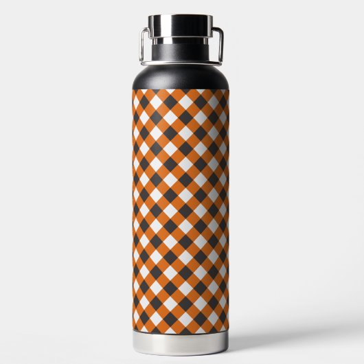 Elegant Orange & White Kariert Gingham Trinkflasche (Rückseite)