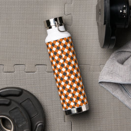 Elegant Orange & White Kariert Gingham Trinkflasche