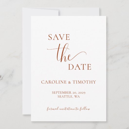 Elegant Orange White Wedding Save the Date Card Einladung (Vorderseite)