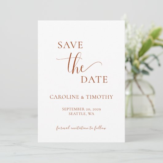 Elegant Orange White Wedding Save the Date Card Einladung (Stehend Vorderseite)