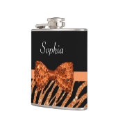 Elegant Orange Zebra Print IMITATS Glitz Bow und N Flachmann (Links)