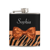 Elegant Orange Zebra Print IMITATS Glitz Bow und N Flachmann (Vorderseite)