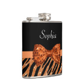 Elegant Orange Zebra Print IMITATS Glitz Bow und N Flachmann (Rechts)