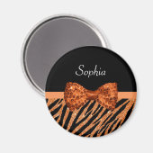 Elegant Orange Zebra Print IMITATS Glitz Bow und N Magnet (Vorderseite/Rückseite)