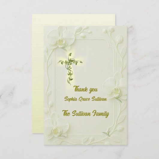 Elegant Orchid and Vine Cross thank you card Dankeskarte (Vorne/Hinten)