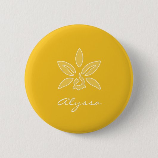 Elegant Orchid Einfach Gelbe Blume und Name Button (Vorderseite)