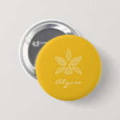 Elegant Orchid Einfach Gelbe Blume und Name Button (Vorne & Hinten)