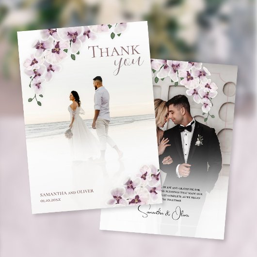 Elegant Orchid Minimalist Wedding Thank You Card Save The Date