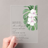 Elegant Orchid on Tropical leaf script wedding Acryleinladungen (Insitu (Handheld))