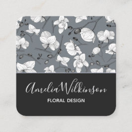 Elegant orchid schwarz & weiß floral delikat grau quadratische visitenkarte