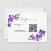 Elegant Orchid Skript Hochzeit QR-Code RSVP Karte (Vorderseite)