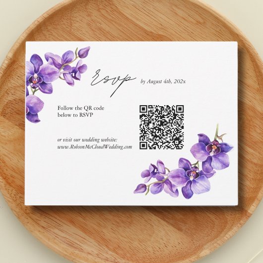 Elegant Orchid Skript Hochzeit QR-Code RSVP Karte
