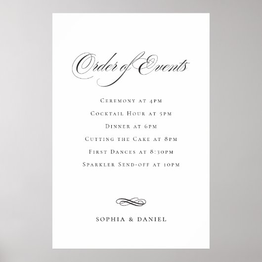 Elegant Order of Events Wedding Schedule Sign Poster (Vorne)
