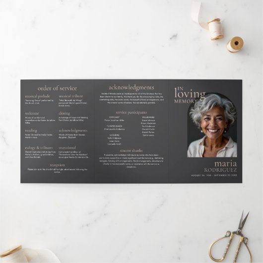 Elegant Order Of Service 6-Photo Funeral/Memorial Dreifach-gefaltete Programmkarte (Außenbereich)