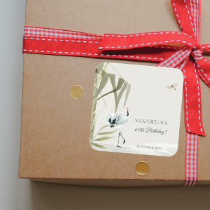 Elegant Oriental Bamboo Crane Geburtstagsgeschenk Quadratischer Aufkleber