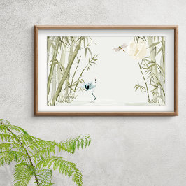 Elegant Oriental Bamboo Crane Poster