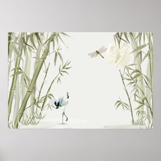 Elegant Oriental Bamboo Crane Poster (Vorne)