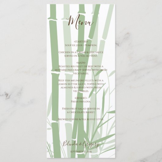 Elegant Oriental Bamboo Wedding Menükarte (Vorderseite)