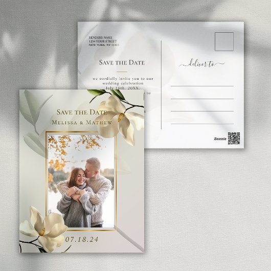 Elegant Oriental Magnolia Hochzeit speichern Sie d Postkarte