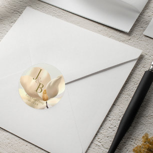 Elegant Oriental White Magnolia Save the Date Runder Aufkleber