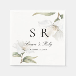 Elegant Oriental White Magnolia Wedding Serviette