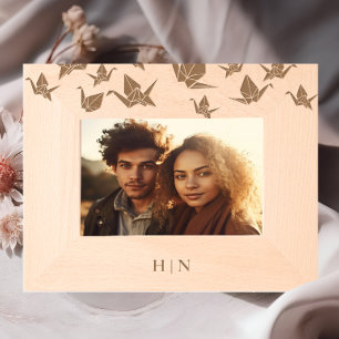 Elegant Origami Paper Crane Monogram Geätzte Rahmen