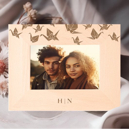 Elegant Origami Paper Crane Monogram Geätzte Rahmen