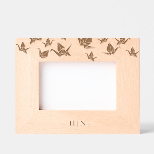 Elegant Origami Paper Crane Monogram Geätzte Rahmen (Vorderseite)