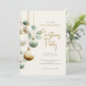 Elegant Ornament Green Gold Holiday Invitation Einladung (Stehend Vorderseite)