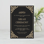 Elegant Ornate Black Gold Nikah Ceremony Wedding Einladung (Stehend Vorderseite)