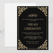Elegant Ornate Black Gold Nikah Ceremony Wedding Einladung (Vorne/Hinten)