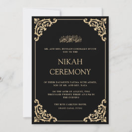 Elegant Ornate Black Gold Nikah Ceremony Wedding Einladung